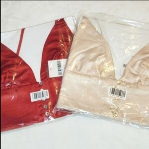 Forever21 Size Large, Red & Cream Color Satin Cropped Cami Set adjustable Straps